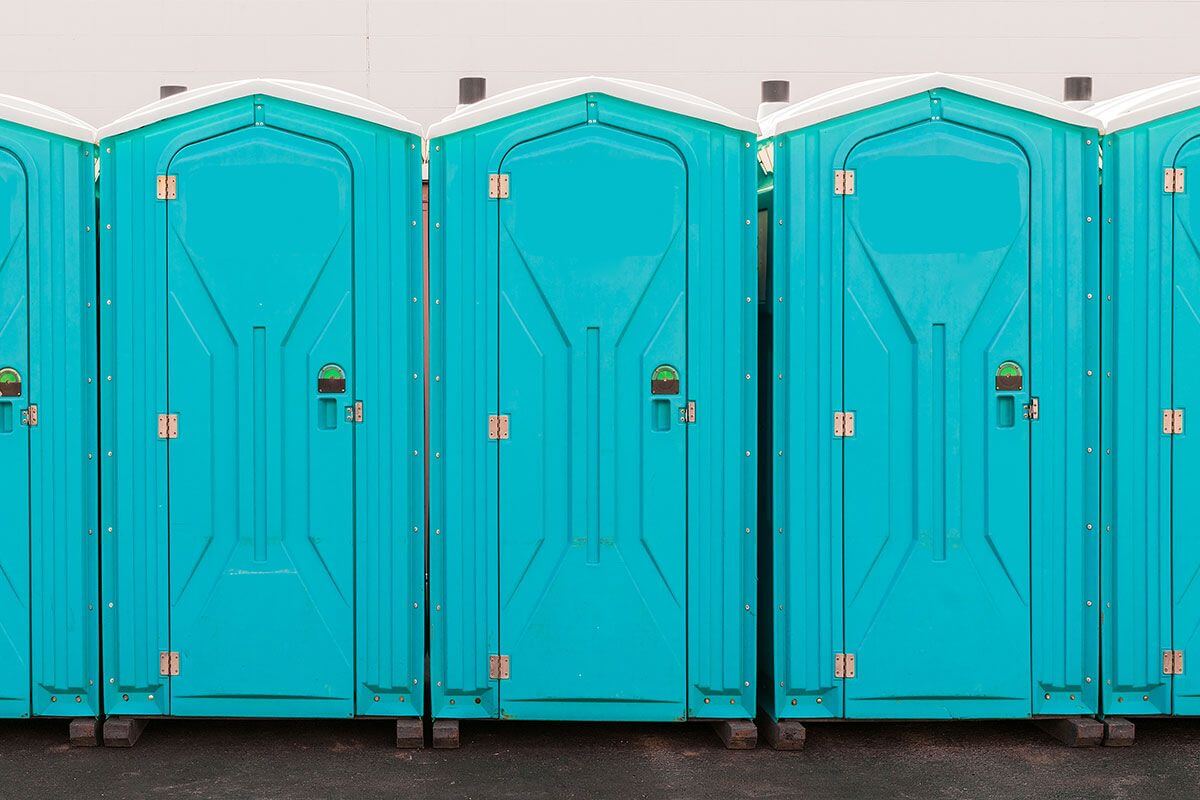 Industrial portable restroom units at a plant in Hendersonville, North Carolina