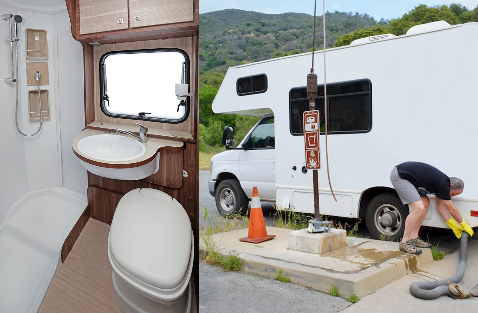 Portable RV/camper toilet and holding tank setup in Hendersonville, North Carolina