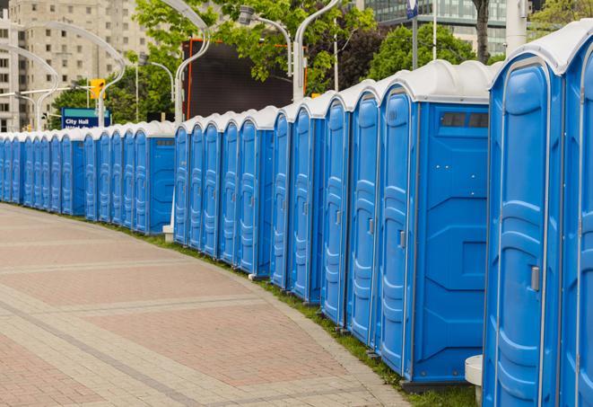 Seasonal porta potty units set up at a Hendersonville, North Carolina venue